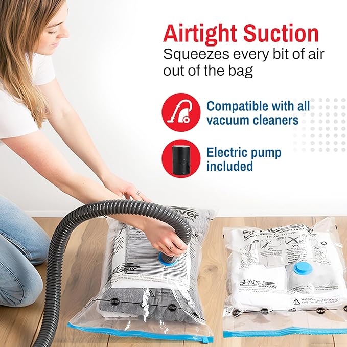 Spacesaver Jumbo Vacuum Storage Bags for Comforters, Blankets & Clothes – Vacuum Sealed Compression Bag with Hand Pump – Space Saver Storage Bag for Bedding, Moving, Travel & Organization (5 Pack)