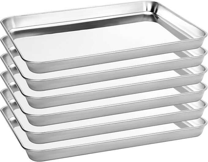 BIEAMA 6 Pack Stainless Steel Toaster Oven Baking Sheets, 12.5 x 9.6 in