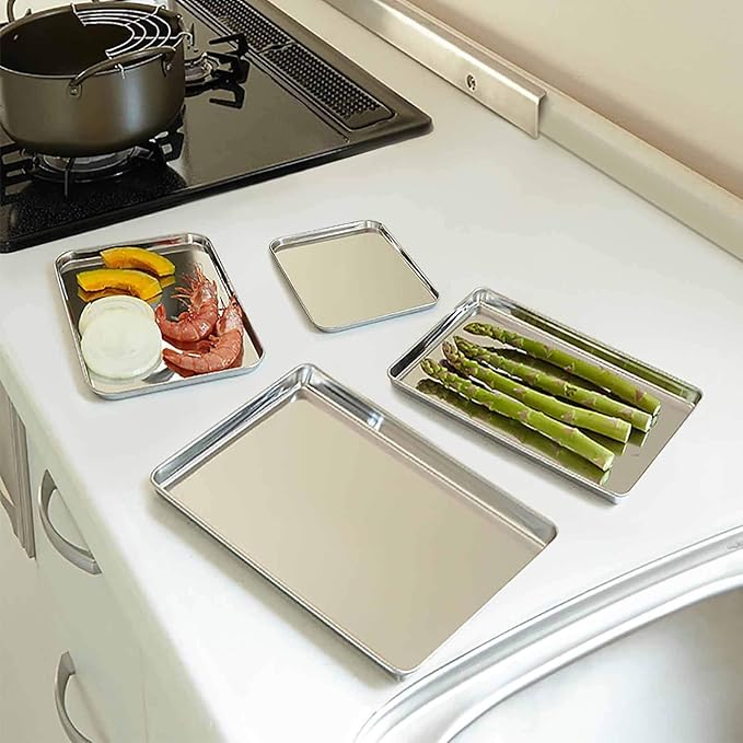 TeamFar Baking Sheet Set of 4, Stainless Steel Baking Pan Cookie Sheet