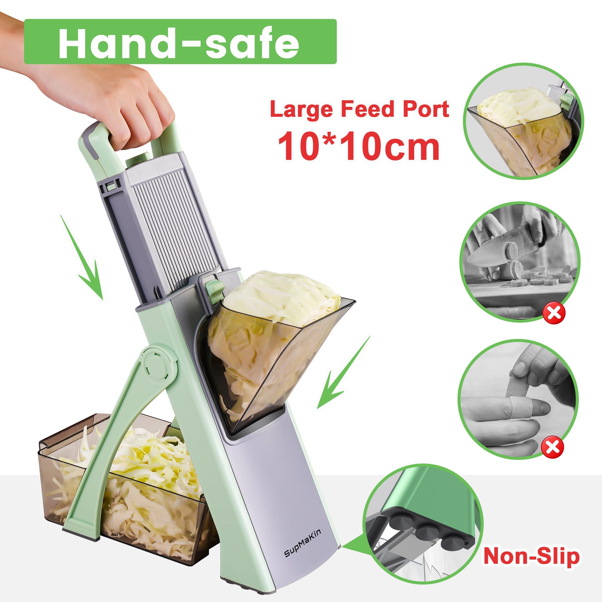 SupMaKin Safe Mandoline Slicer Plus for Kitchen Adjustable Vegetable Slicer