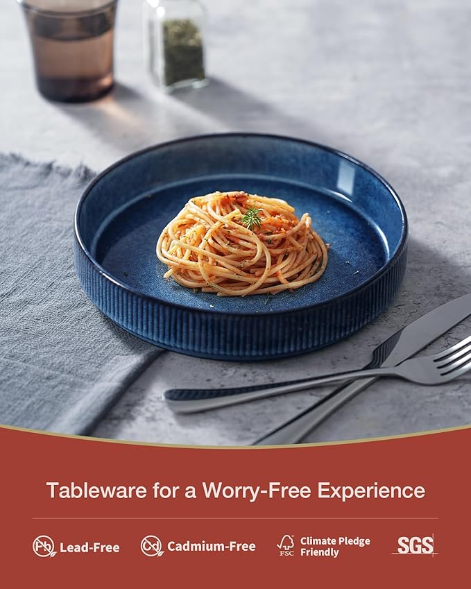 famiware Star 8.25" Pasta Bowls Set of 4, Bowl Plates, Nebulas Blue