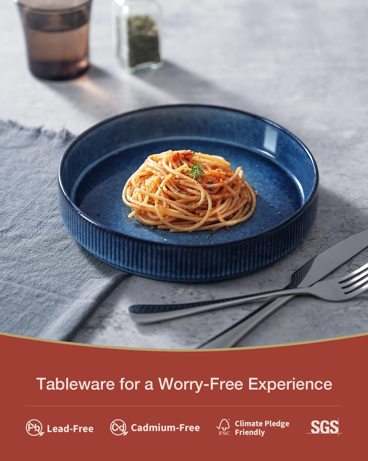 famiware Star 8.25" Pasta Bowls Set of 4, Bowl Plates, Nebulas Blue