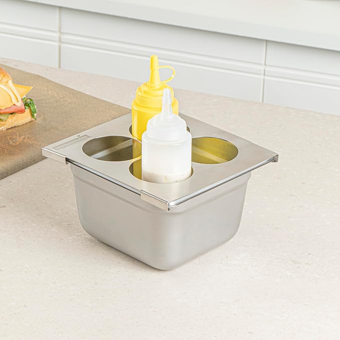Restaurantware Stainless Steel Bottle Organizer - 1 Count - 6.299 x 7.087 x 0.394 Inches - Dishwasher-Friendly Condiment Holder - Kitchen Bottle Rack - Space-Saving Design - Silver