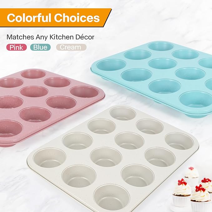 Spmarkt 2-Pack Healthy Baking Cupcake Pan| Non Stick 12-Cup Muffin Pan | Durable & Easy Clean Muffin Tin | Perfect for Cupcakes, Muffins (Beige)