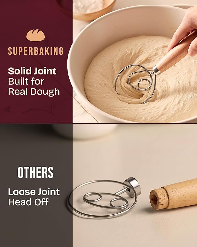 Superbaking 12" Danish Dough Whisk for Bread Mixing