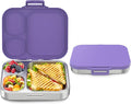 Howeemo Stainless Steel Bento Box Kids, Leak Proof Metal Bento Lunch Box,3 Compartments 304 Stainless Steel Bento Lunch Containers for School and Office,BPA-Free(Purple)