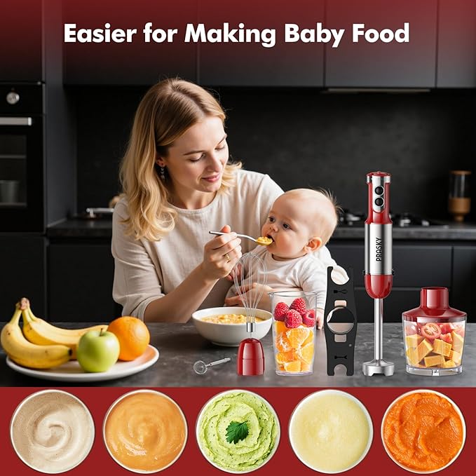 Immersion Blender Handheld 1200W, 5-in-1 Hand Blenders, 20 Speeds Hand Mixer, Stainless Steel Blades, Milk Frother Wand, Whisk, Beaker, Suitable for Kitchen, Protein Shakes and Baby Food