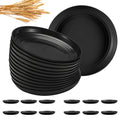 HEYCOME 12 Pcs Unbreakable Deep Dessert Plates Set, 8 inch Reusable Plastic Wheat Straw Plates, Microwave and Dishwasher Safe Plate for Kitchen, Lightweight Plate for Dessert, BPA Free, Black