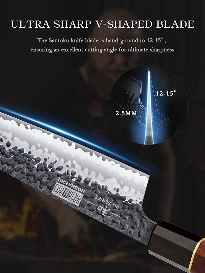 HOSHANHO 7" Santoku Knife, Japanese High Carbon Steel Kitchen Chef Knife
