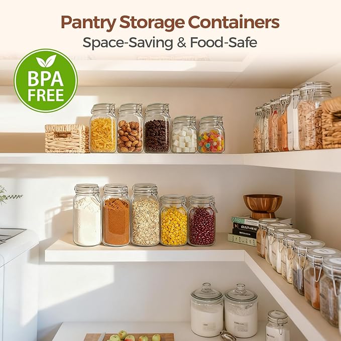 ComSaf Large Square Glass Jars with Airtight Lids 78 oz 3 Pack Wide Mouth