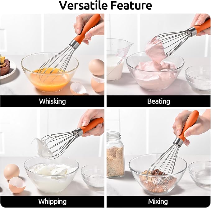 U-Taste Wire Whisk for Cooking, 18/10 Stainless Steel Balloon Wisk,S/Orange