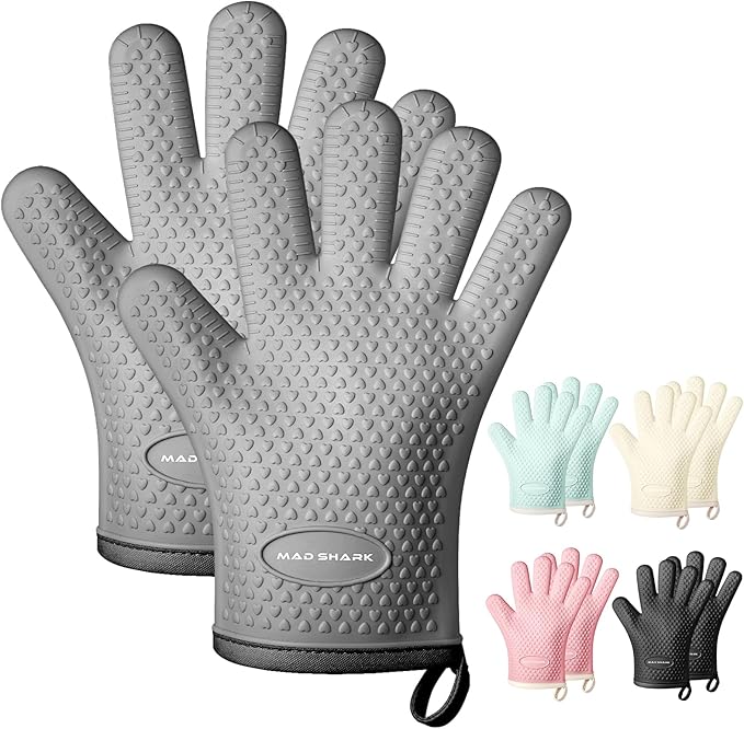 MAD SHARK Silicone Oven Mitts with Fingers Heat Resistant 450°F in Kitchen