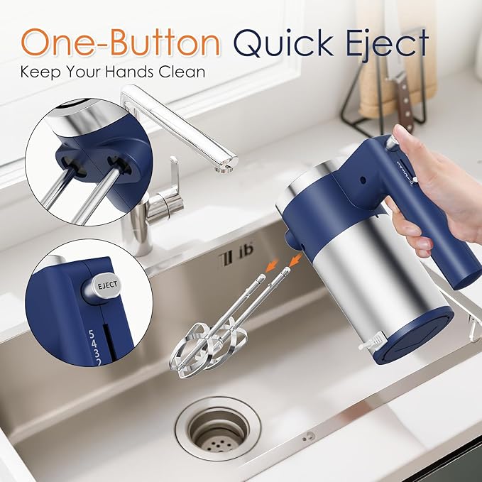 CHIDOLL 600W Hand Mixer, 5-Speed Electric Hand Held Mixer for Baking, Lightweight Stainless Steel Hand Beaters *2 & Dough Hooks*2 with Eject Button, Kitchen Mixer for Cream, Cookies, Dough