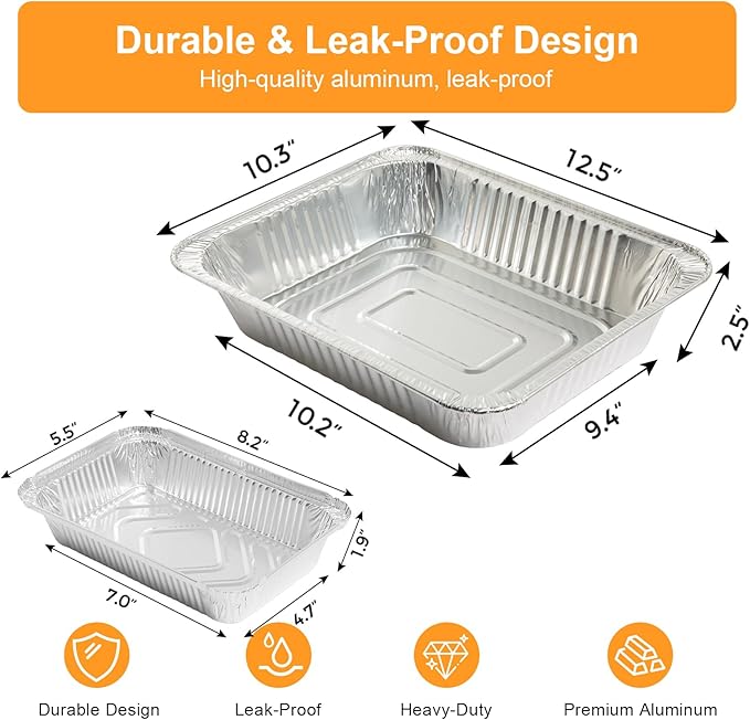 Notwoe® 30pc Disposable Aluminum Pans With Lids, 9x13 (10pc) And 8.2x5.7 Rectangle (20pc) Combo Set, Disposable Baking and Cake Pan. (30)