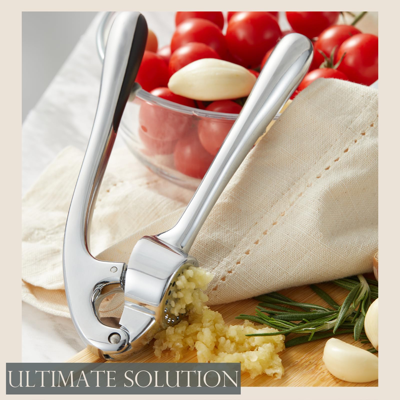 Premium Garlic Press, Professional Garlic Mincer, Easy to Squeeze and Clean, Rust Proof, Efficient Ginger Crusher - Sliver