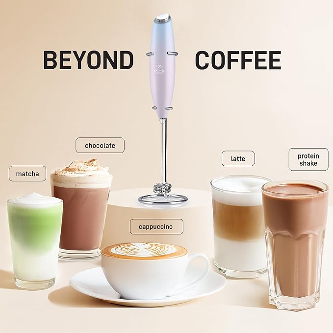 Zulay Kitchen Powerful Milk Frother Wand With Duracell Batteries - Ultra Fast Handheld Drink Mixer - Electric Whisk Foam Maker for Coffee, Lattes, Cappuccino & Matcha - Double Whisk - Cloud