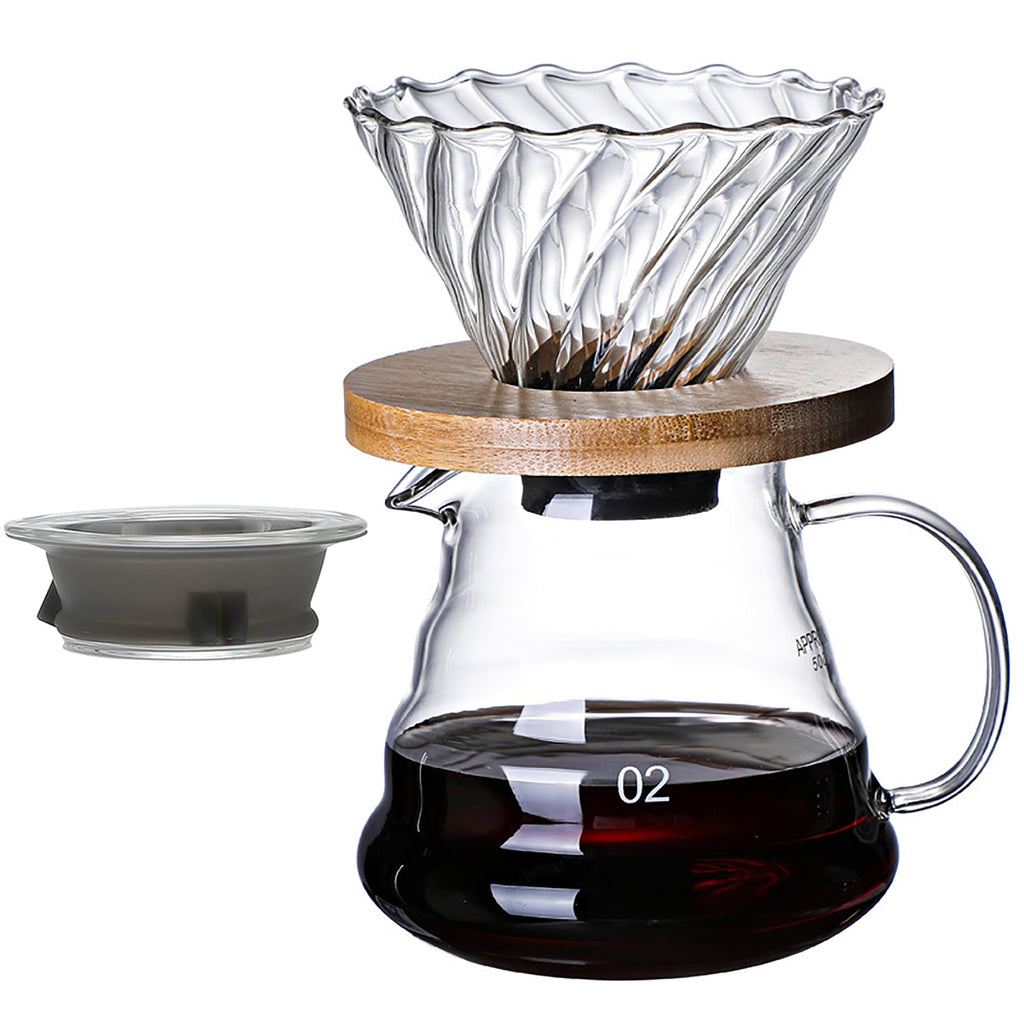 COFISUKI Pour Over Coffee Maker - 20 OZ /600ML Coffee Server with Glass Coffee Dripper, Stylish and Elegant 2 IN 1 Dripper Coffee Maker Kit Coffee Maker for Home or Office, 1-5 CUPS