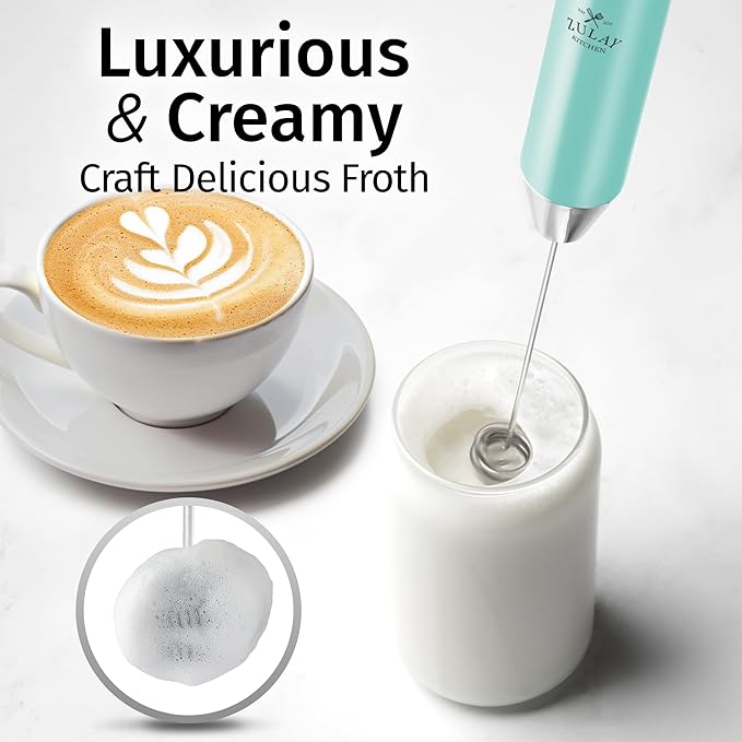 Zulay Kitchen Rechargeable Milk Frother Handheld - Frother Wand, Drink Mixer, Electric Whisk Frother, for Cappuccinos, Matcha & Protein Powder - Lux Double Whisk 2 Speed Waterproof 2000mAh Sky Blue