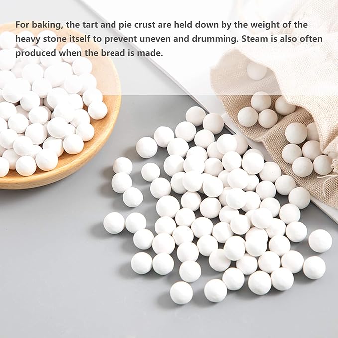 Hommtina 2.2Lb Ceramic Pie Weights Baking Beans Pie Crust Reusable 10mm Weights Natural Ceramic Stoneware with Wheat Straw Container (35 Oz Total) (Green)