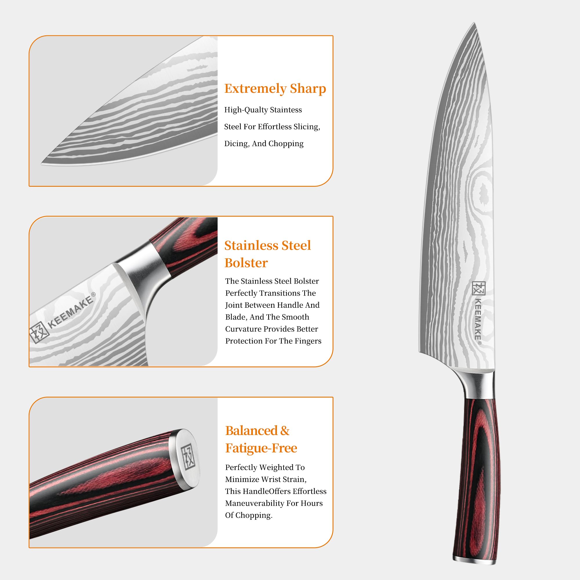 KEEMAKE 5 Pieces Kitchen Knife Set, Professional Ultra Sharp Chef Knife Set