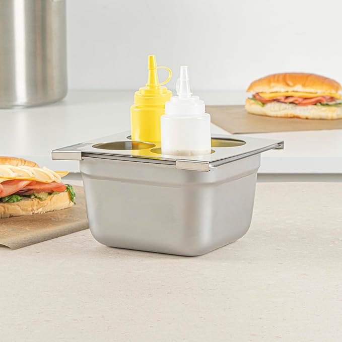 Restaurantware Stainless Steel Bottle Organizer - 1 Count - 6.299 x 7.087 x 0.394 Inches - Dishwasher-Friendly Condiment Holder - Kitchen Bottle Rack - Space-Saving Design - Silver