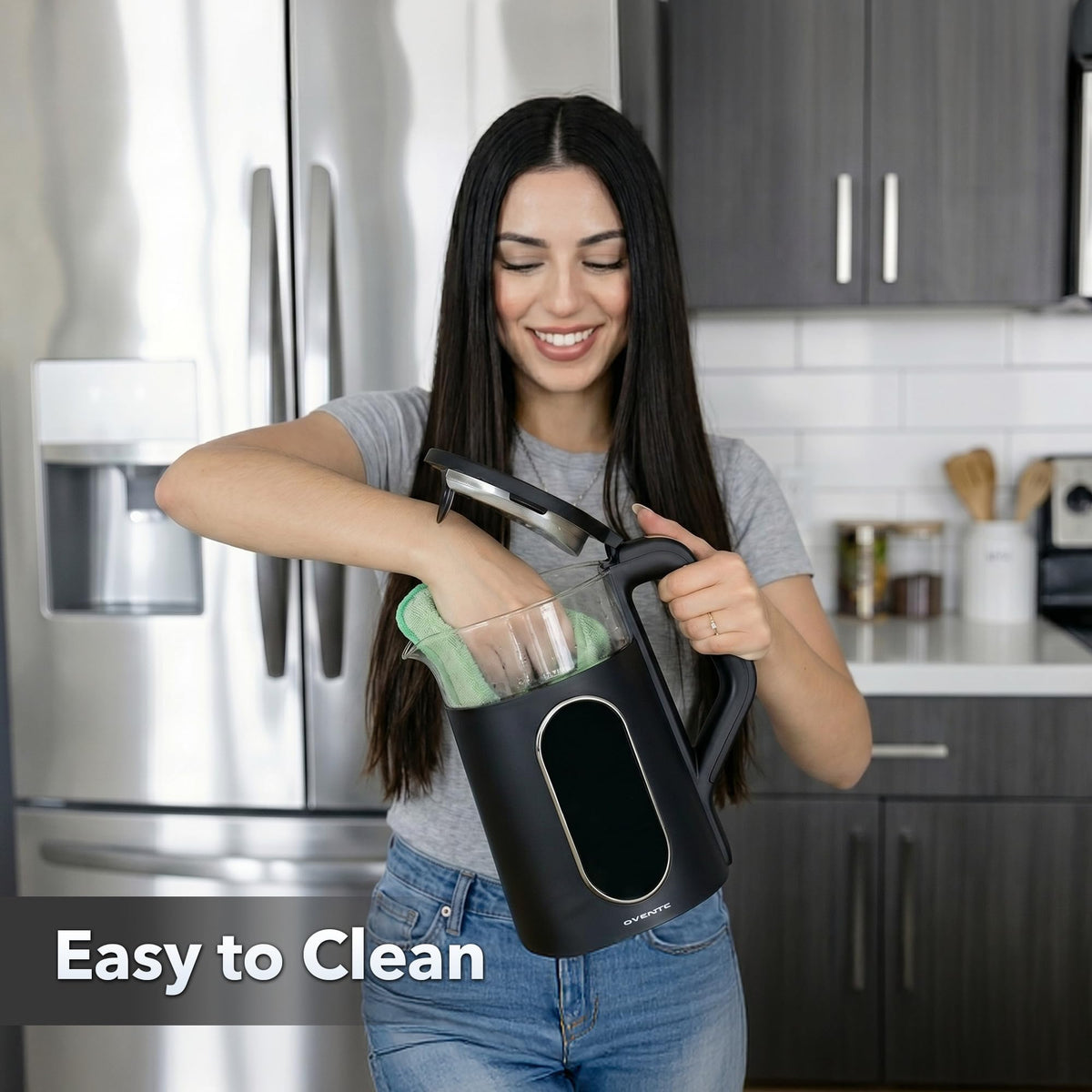 OVENTE 1.7L Electric Kettle with Digital Touchscreen, 1500W, Black KD96B
