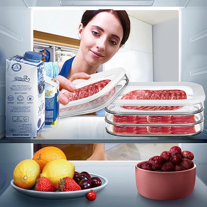 NEEJUM Deli Meat Container for Fridge, Stackable Lunch Meat Container for Refrigerator, Transparent Deli Meats Containers with Lid for Cold Cuts,Salami, Meal Prep Containers, BPA Free, 3pcs