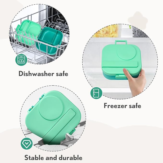 BOSEDSANG Bento Lunch Box with 12oz Soup Thermo,4 Compartments Lunch Box Containers, Spoon&Sauce Jar, BPA Free&Leak proof,Insulated Food Jar for Travel (Green)