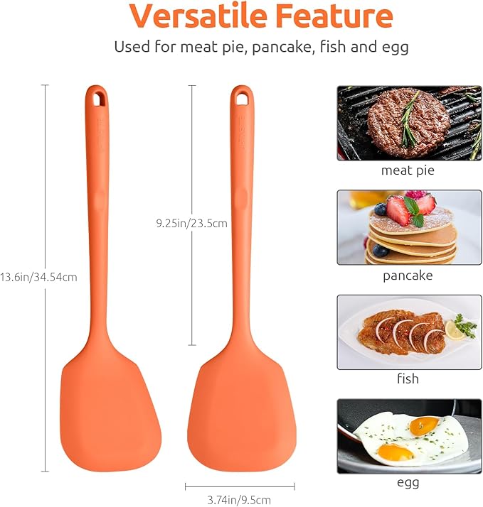 U-Taste Silicone Turner Cooking Spatula, 13.6" Long/3.7" Wide, Orange