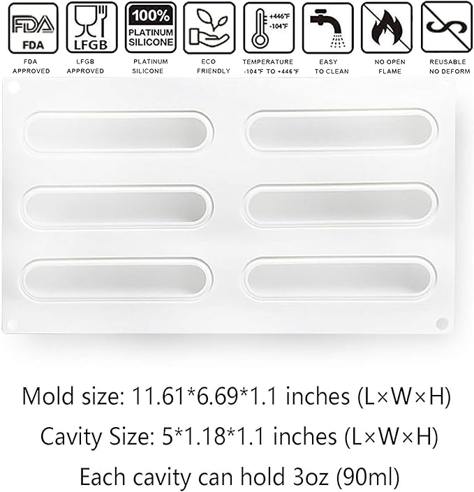 OCPO Kitchen Oval Rectangle Silicone Mousse Cake Mold, 6 Cavities