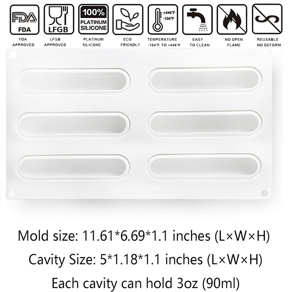 OCPO Kitchen Oval Rectangle Silicone Mousse Cake Mold, 6 Cavities