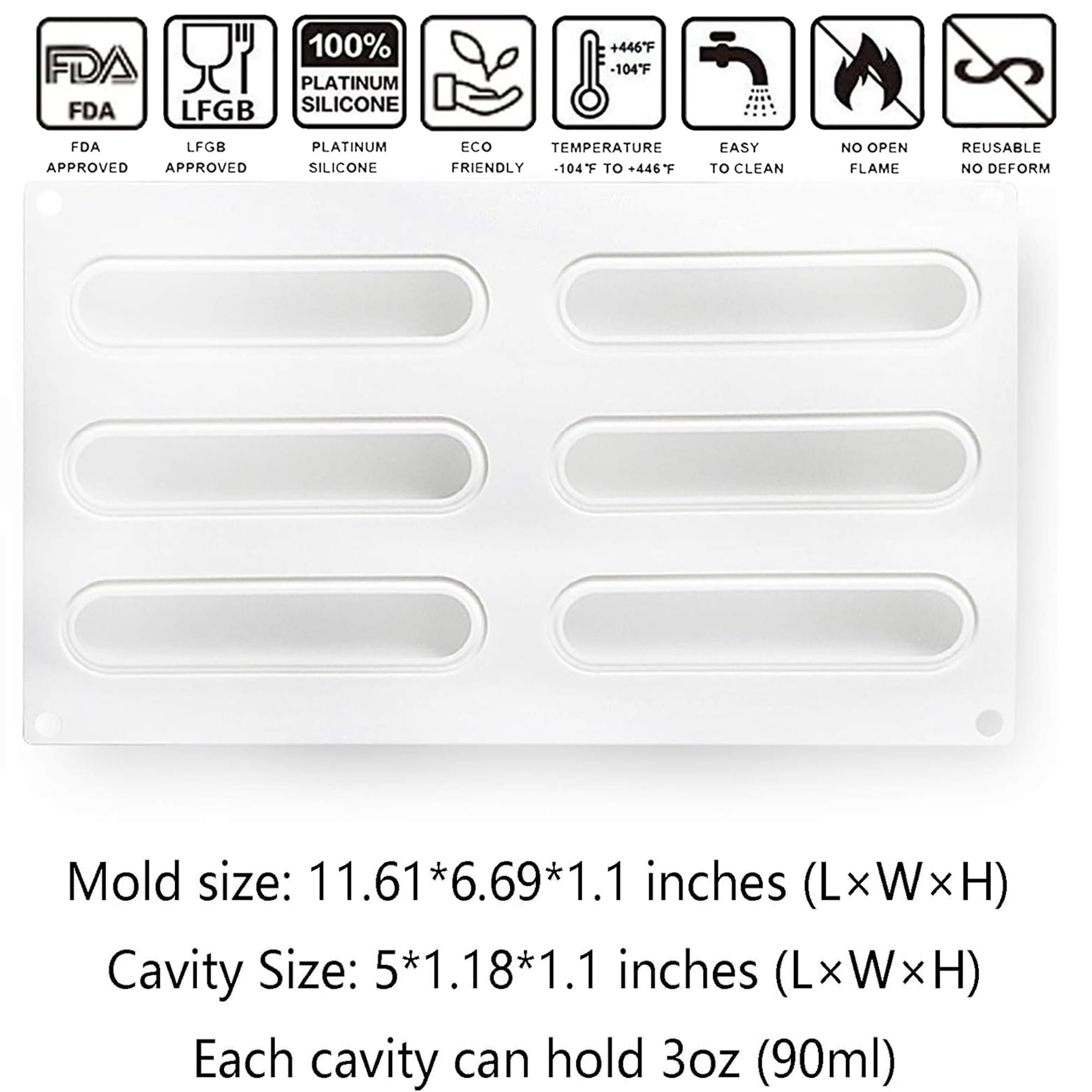OCPO Kitchen Oval Rectangle Silicone Mousse Cake Mold, 6 Cavities