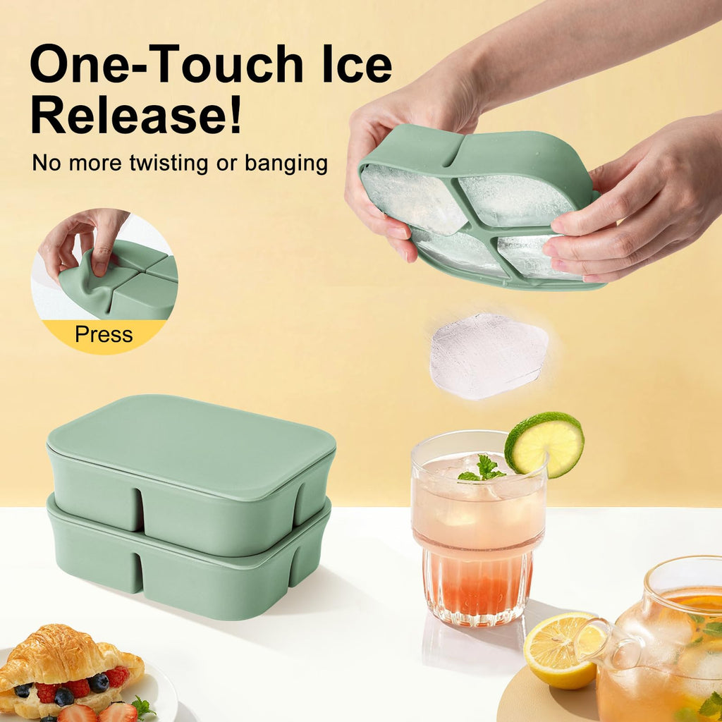 Nbyouw Ice Cube Tray 2 Pack – Stackable Large Silicone Ice Cube Freezer Molds & Easy Release Square Ice Cube Maker with Removable Lid BPA Free for Cocktail,Whiskey，Soup Baby Food