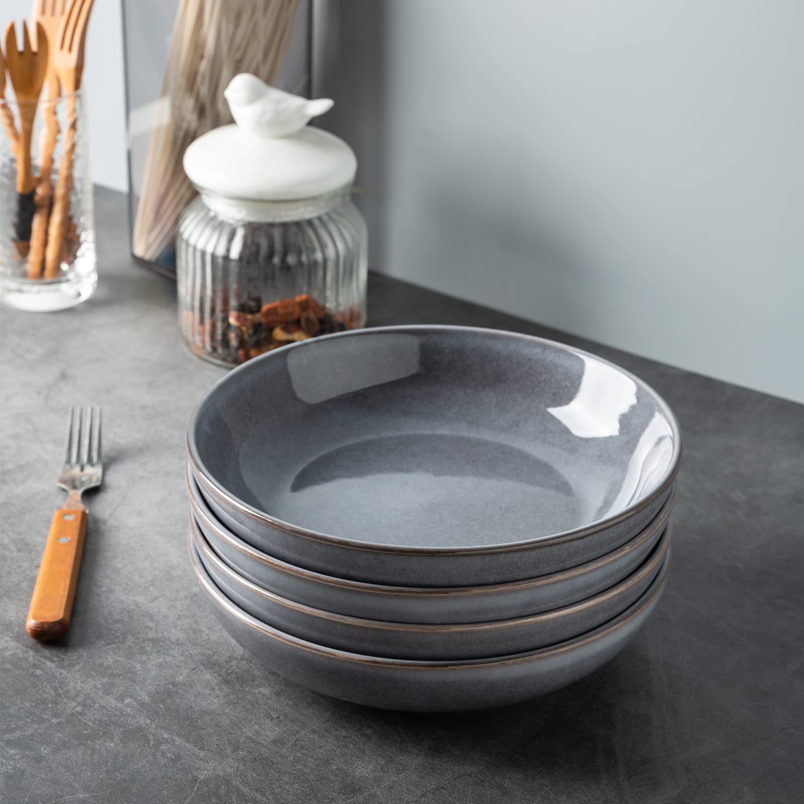 AmorArc 8.5’’ Ceramic Pasta Bowls Set of 4, 36oz Large Stoneware Bowls Set