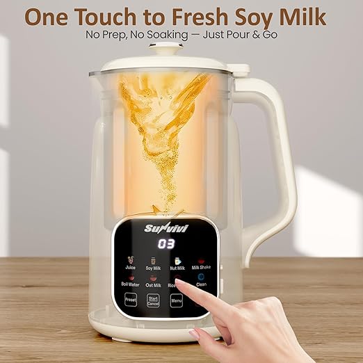SUNVIVIPRO 60oz Nut Milk Maker Machine, 8 in 1 Soy Milk Maker Blender with Delay Start/Keep Warm/Self Clean, Touch Screen Food Processor for Soy/Nut/Oat Milk, Juice, Milkshake, Rice Paste & Boil Water