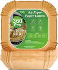 360 Pcs 8” Square Air Fryer Paper Liners Disposable Unbleached Heavy Duty