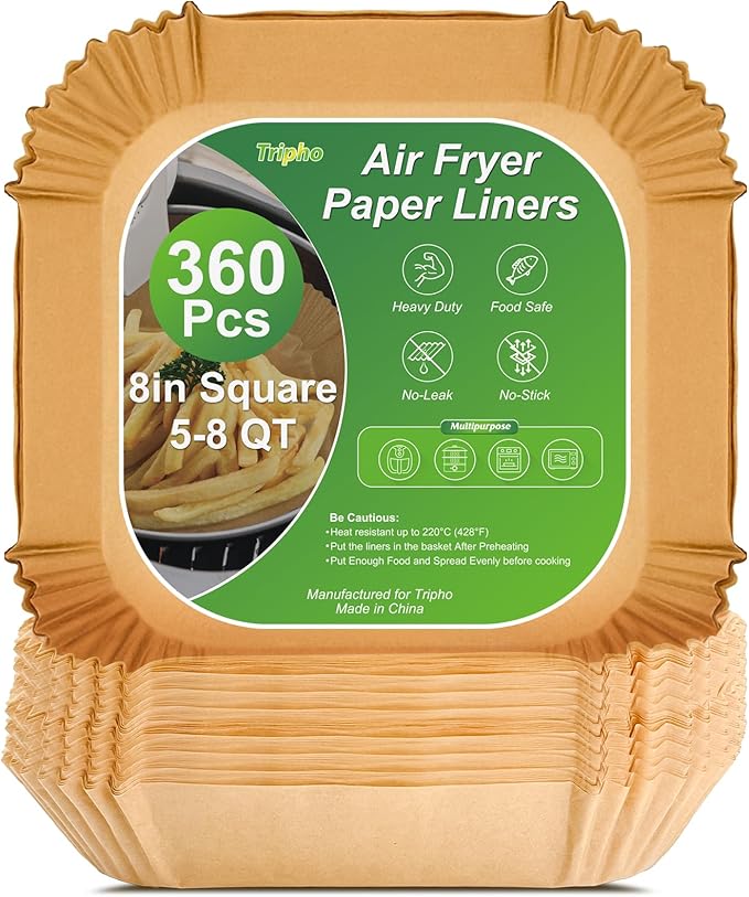 360 Pcs 8” Square Air Fryer Paper Liners Disposable Unbleached Heavy Duty