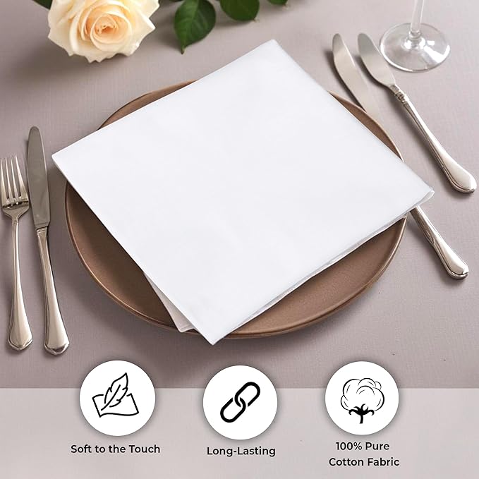 Urban Villa White Cloth Dinner Napkins 100% Cotton (Set of 12) 18x18 Inches