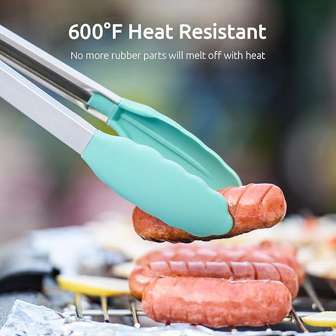 U-Taste Kitchen Tongs for Cooking, 600ºF Heat-Resistant Tps, 3Pcs/Aqua Sky