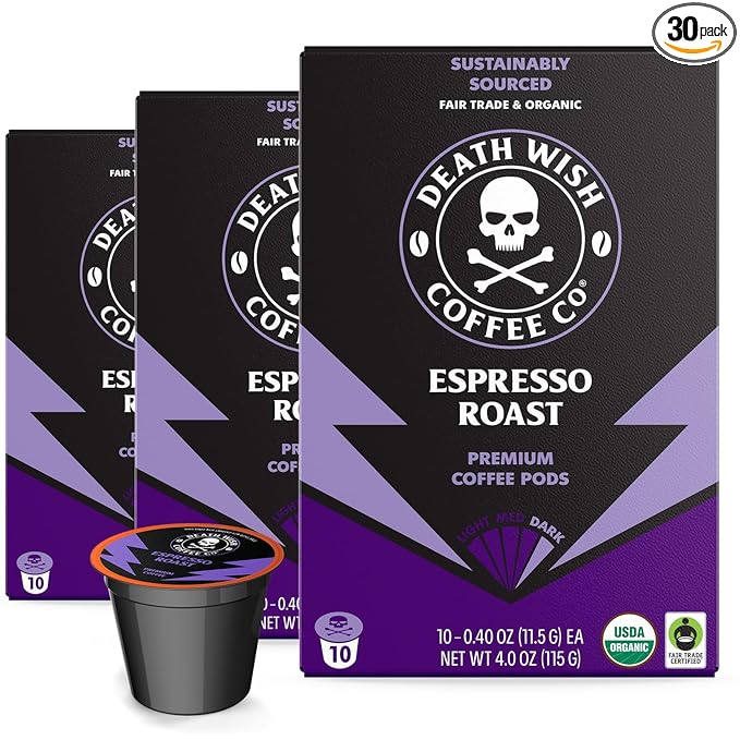 Death Wish Coffee Espresso Roast Single Serve Pods, Organic, 30 Count