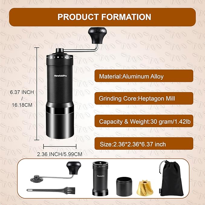 NewlukPro M7 Pro Manual Coffee Grinder,Titanium Conical Burr,35g Capacity