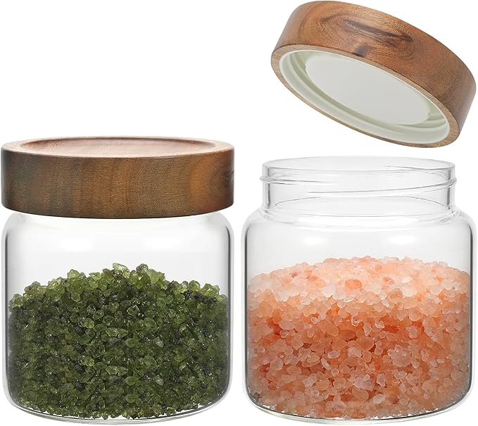 OULOVECO Small Glass Jars With Lids 16oz Spice Jars with Screw Lids Kitchen Clear Glass Storage Canister Container for Salt Herbs Cinnamon Coffee Seasoning Candy Cookie Tea (16oz(500ml)-2 pack)