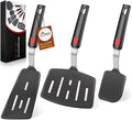 HOTEC Silicone Spatula Turner Set of 3, Heat Resistant 600°F & BPA-Free Flexible Rubber Spatulas for Nonstick Cookware, Kitchen Utensils for Flipping Eggs, Fish, Burgers, Pancakes, Cookie, Crepes