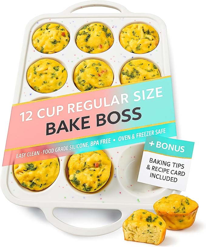 BAKE BOSS Silicone Muffin Pan for Baking, 1-Pack Regular 12 Cup, BPA-Free
