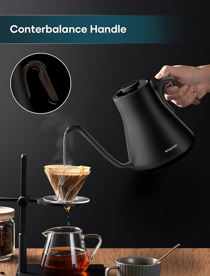 INTASTING Gooseneck Electric Kettle with 1℉ Temperature Control, 0.9 Liter
