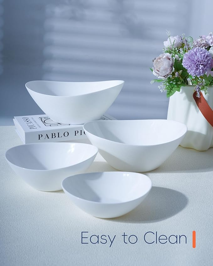 LaGlint 12 OZ Ice Cream Bowl Set of 6, 6 Inch White Opal Glass