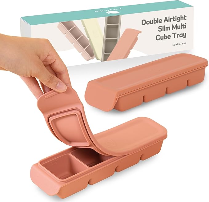 Firgi 1.7 oz/4 Sections Silicone Ice Cube Freezer Tray with Lid, 100% Food-Grade Platinum Silicone,Leak Resistance & Dishwasher Safe for Baby Food Prep,Breast Milk,Purees - Korean Made, Indie Pink