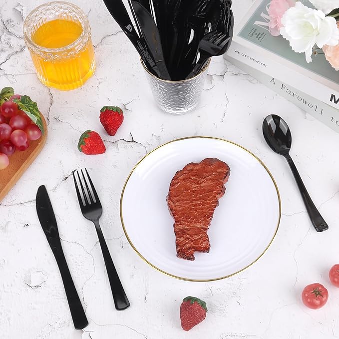 300 Pack Black Disposable Plastic Silverware Heavy Duty