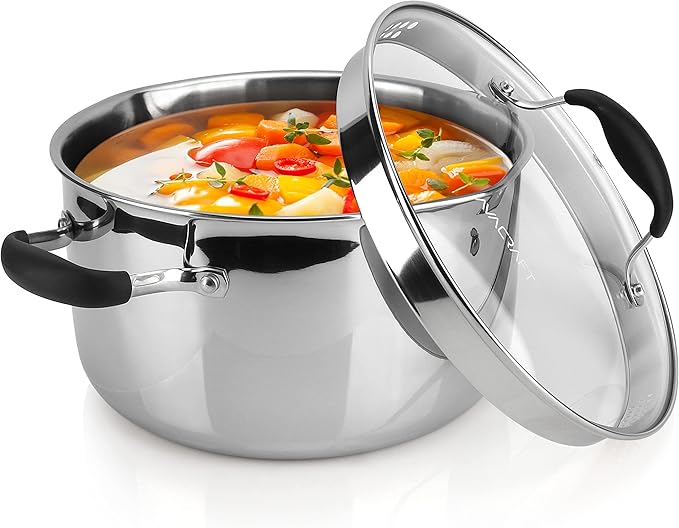 AVACRAFT 6 Quart Stainless Steel Stock Pot with Glass Strainer Lid