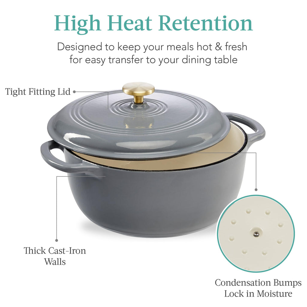 Best Choice Products 7.5 Quart Enamel Cast-Iron Round Dutch Oven, Family Style Heavy-Duty Pre-Seasoned Cookware for Home, Kitchen, Dining Room, Oven Safe w/Lid, Dual Handles - Graphite Gray